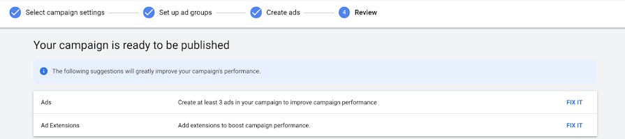 Google Ads будет сообщать об ошибках в создании кампании